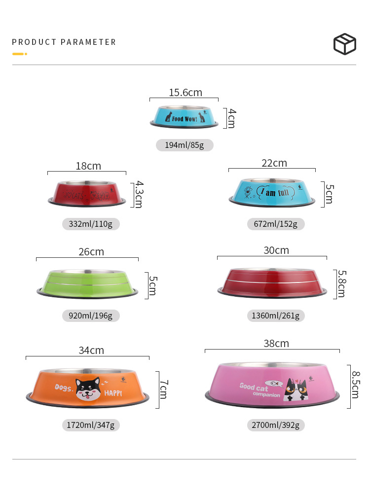 Pet Bowl Non-Slip Stainless Steel Material Customized SublimationEasy Cleaning Cups Pails
