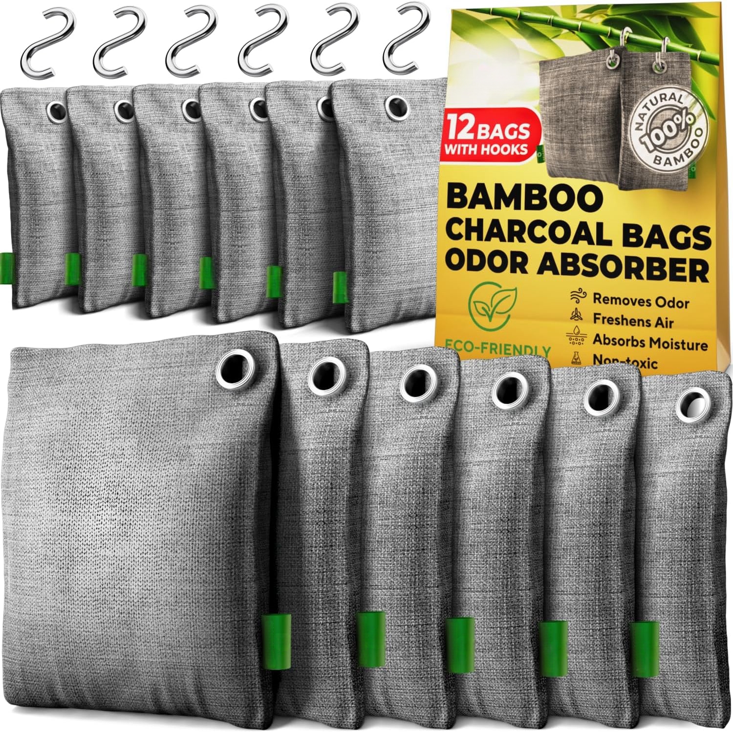 Refrigerator Deodorizer 12-Pack Bamboo Charcoal Air Purifying Bags for Shoes and Cars