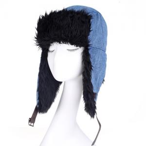 Wholesale Army Blue / Black Faux Fur Wool Winter Caps With Ear Flaps 30cm Hat Height from china suppliers