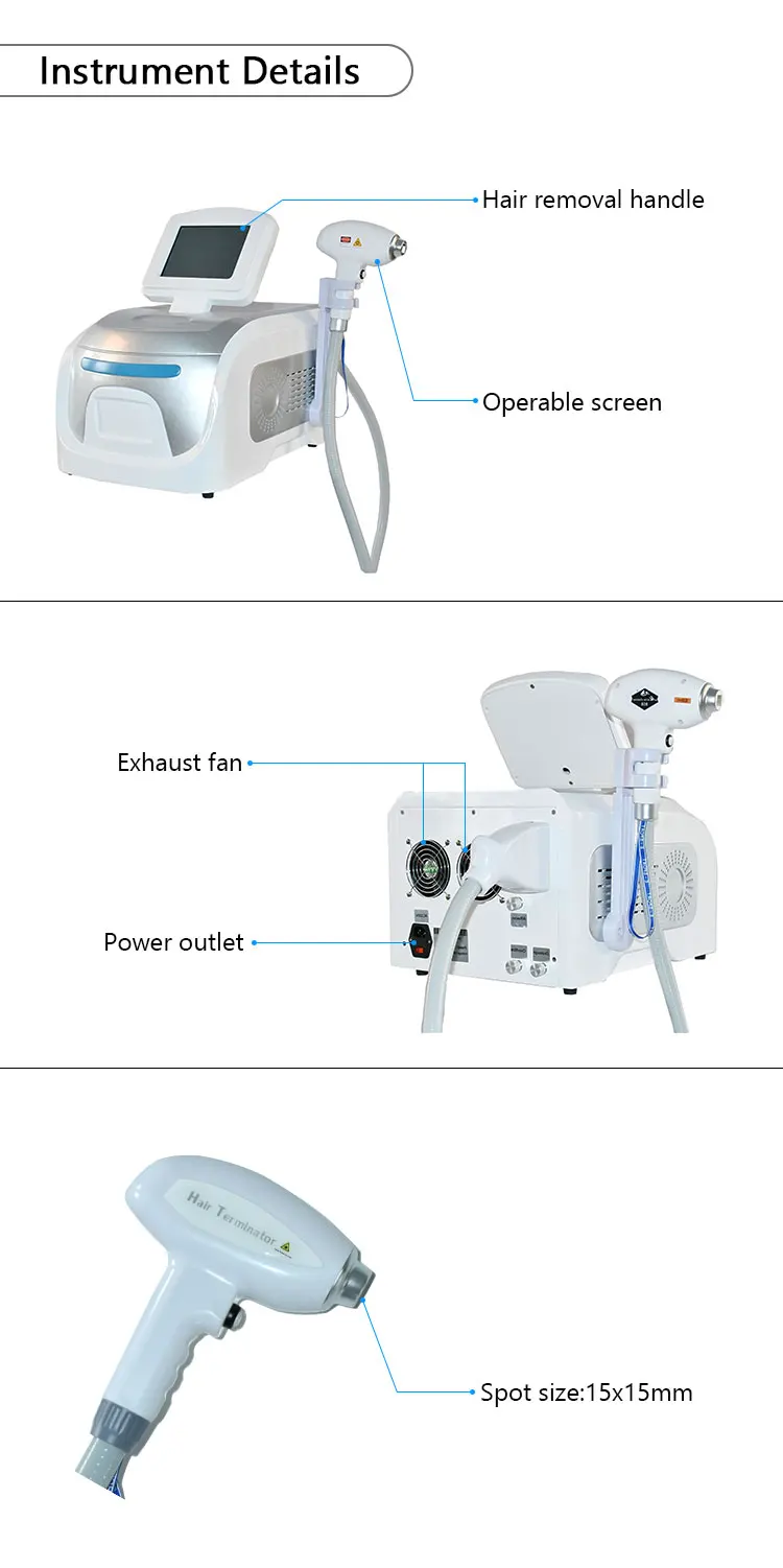Laser Type Diode Laser Hair Removal Machine with 15*15mm Spot Size