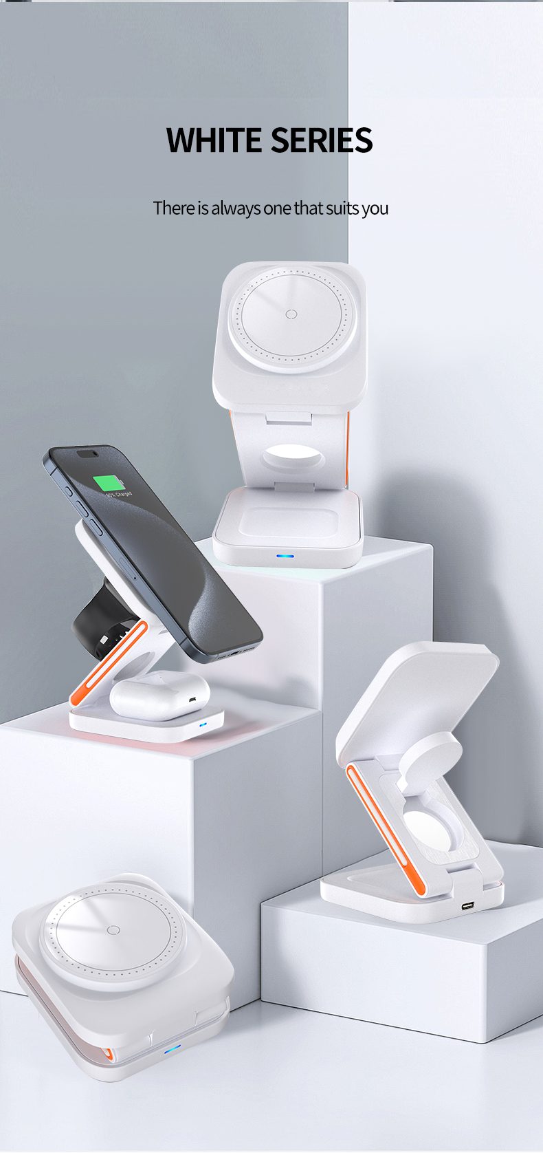 Three-In-One Magnetic Mobile Phone Wireless Charger 3 In 1 Folding Wireless Charger