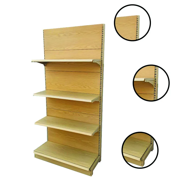 Xingye Factory Custom Size wood grain color Single-sided supermarket shelf room shop shelves gondola shelving