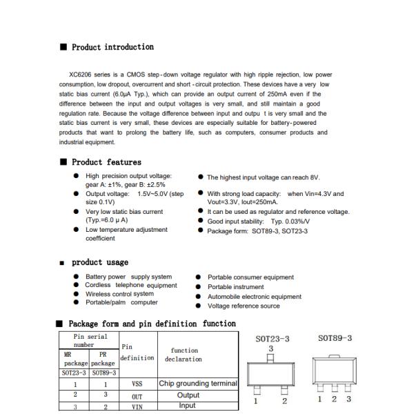 XC6206P302PR Linear Voltage Regulator IC Positive Fixed 1 Output 100mA SOT-89-3