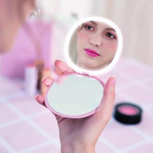Wholesale Upscale Thin Makeup Mirror 1X/3X Glossy LED Light Compact Mirror Light USB Rechargeable from china suppliers