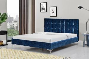 Wholesale Blue Crushed Velvet Upholstered Bed Frame Full Size With Crystal Buttons from china suppliers