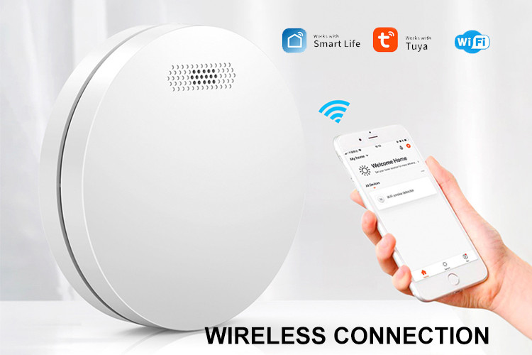 White Round Tuya Wifi Smart Smoke Detector Sensor Fire Smoke Detector Alarm