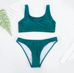 Solid color Scoop Neck Sport Top With High Waist Bikini