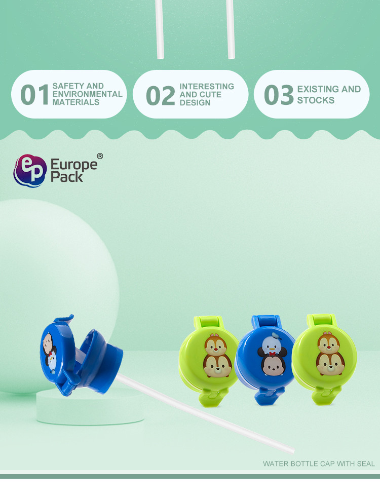 Cartoon design wholesale child resistance cap cute plastic water bottle caps with straw