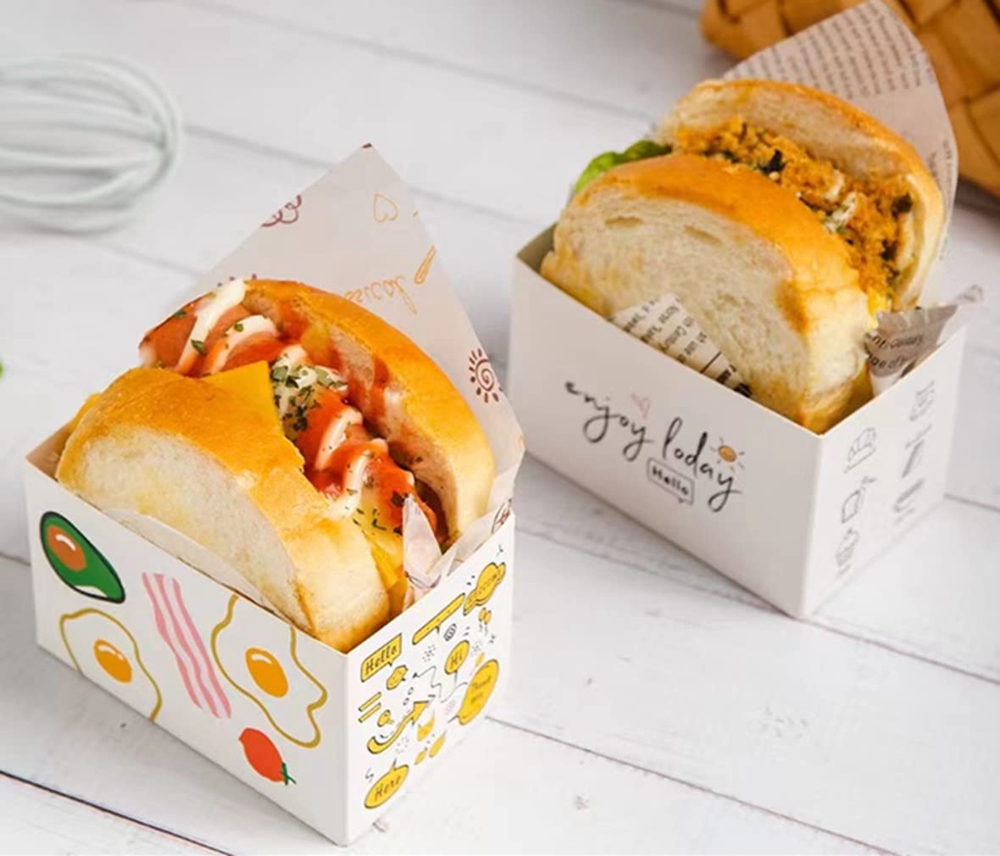 Food Grade White Paper Bakery Dessert Sandwich Hamburg Box for Eco-Friendly Packaging