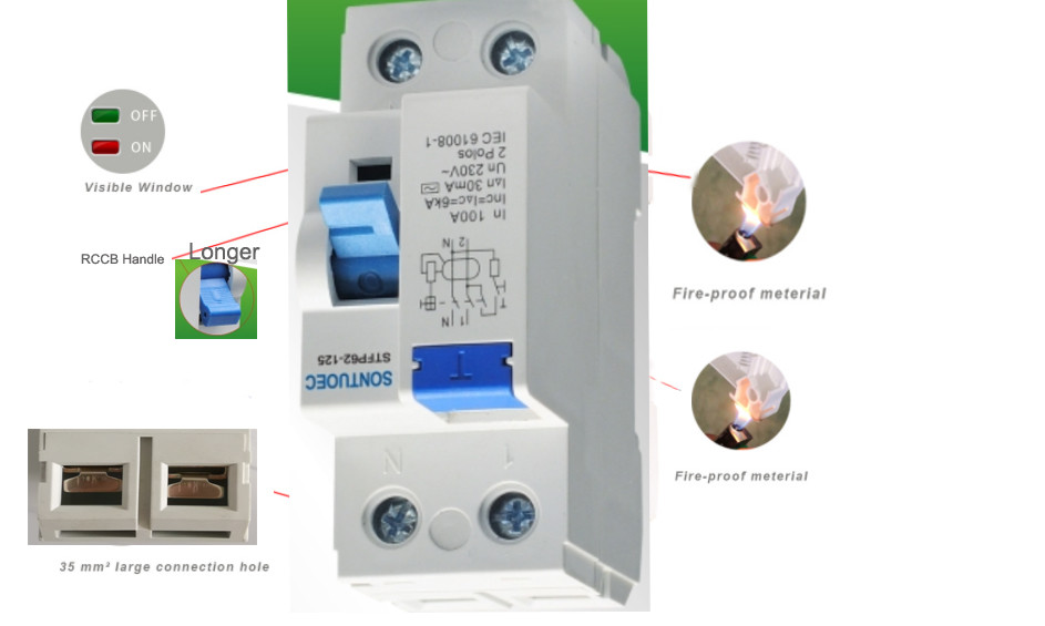2P 4P 6KA 100 Amp RCCB Circuit Breaker Isolation Switching IEC61008