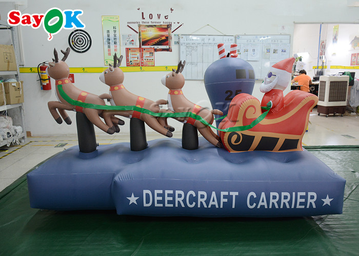 2.5m 7.5ft Inflatable Holiday Decorations Xmas Santa Claus Three Reindeer Pull Carts