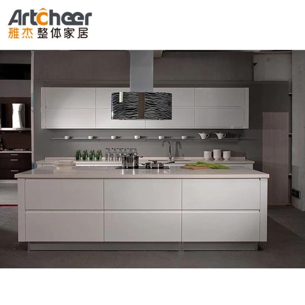 Marble Top Flat Doors Solid Wood Kitchen Cabinet Furniture Set Contemporary