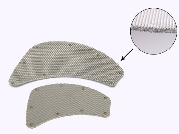 Two kidney-shaped extruder screen with a detailed picture on gray background.