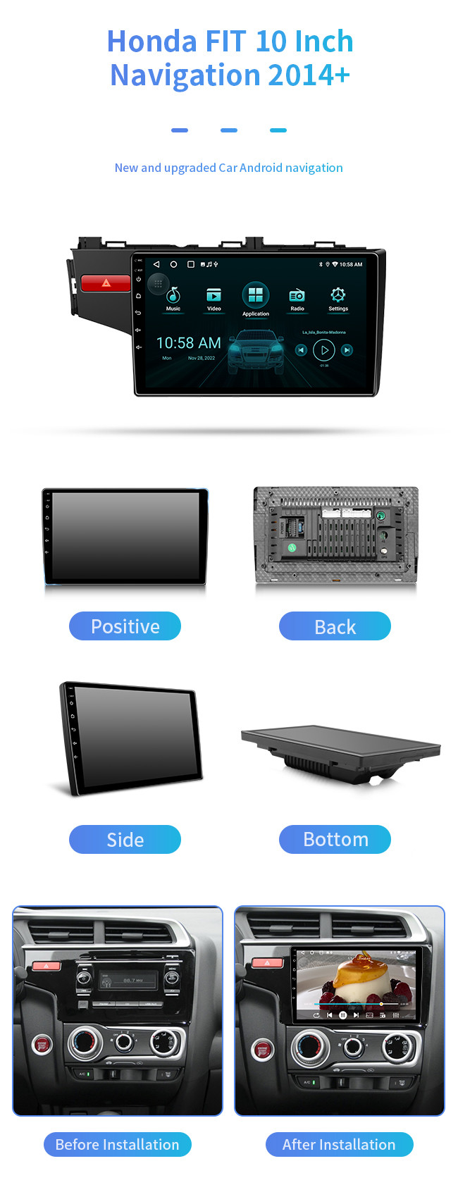 For Honda FIT 2014+ WiFi 4G Carplay Hd Reverse Rear View Bluetooth Car Navigation
