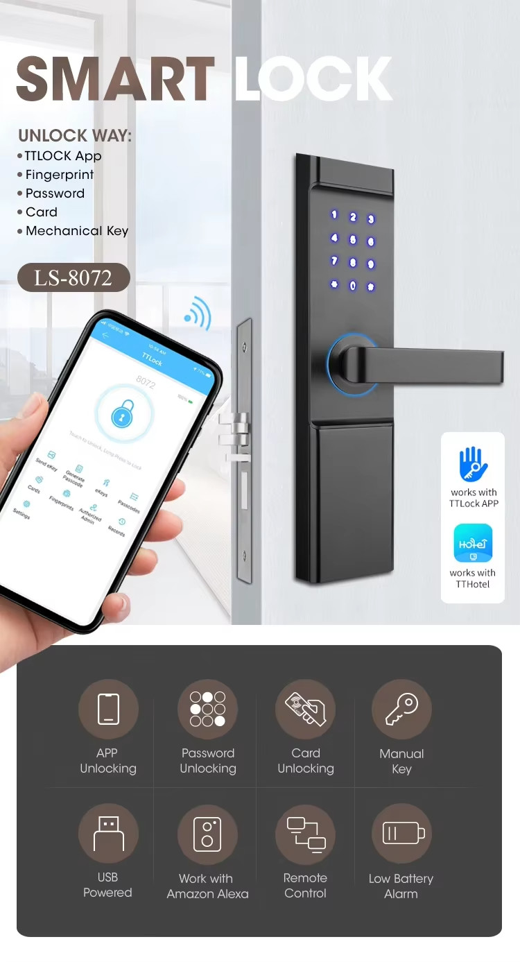 Digital Hotel Door Lock Black RFID Card Reader Door Lock 8072