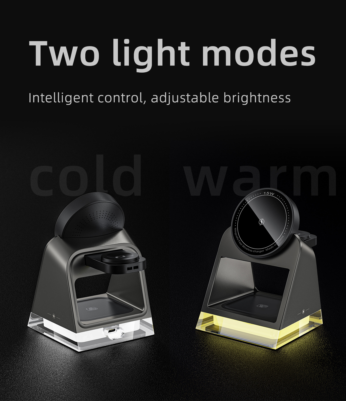 Magnetic 15W Fast Wireless Charger Station with 3 in 1 Cell Phone Holder and Type C Input