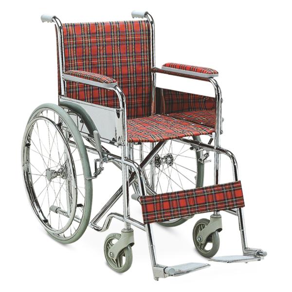 Solid Castor Armrest Lightweight Portable Wheelchair For Hospital Use Red Cloth
