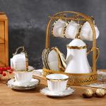 Europe Design Style Vintage Ceramic Tea Cup Set with Teapot Gold Porcelain