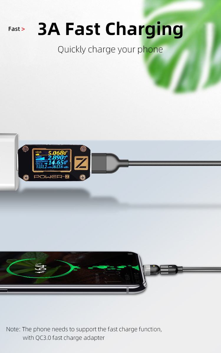 540 Degree 3A Magnetic Micro USB Quick Charging Cable