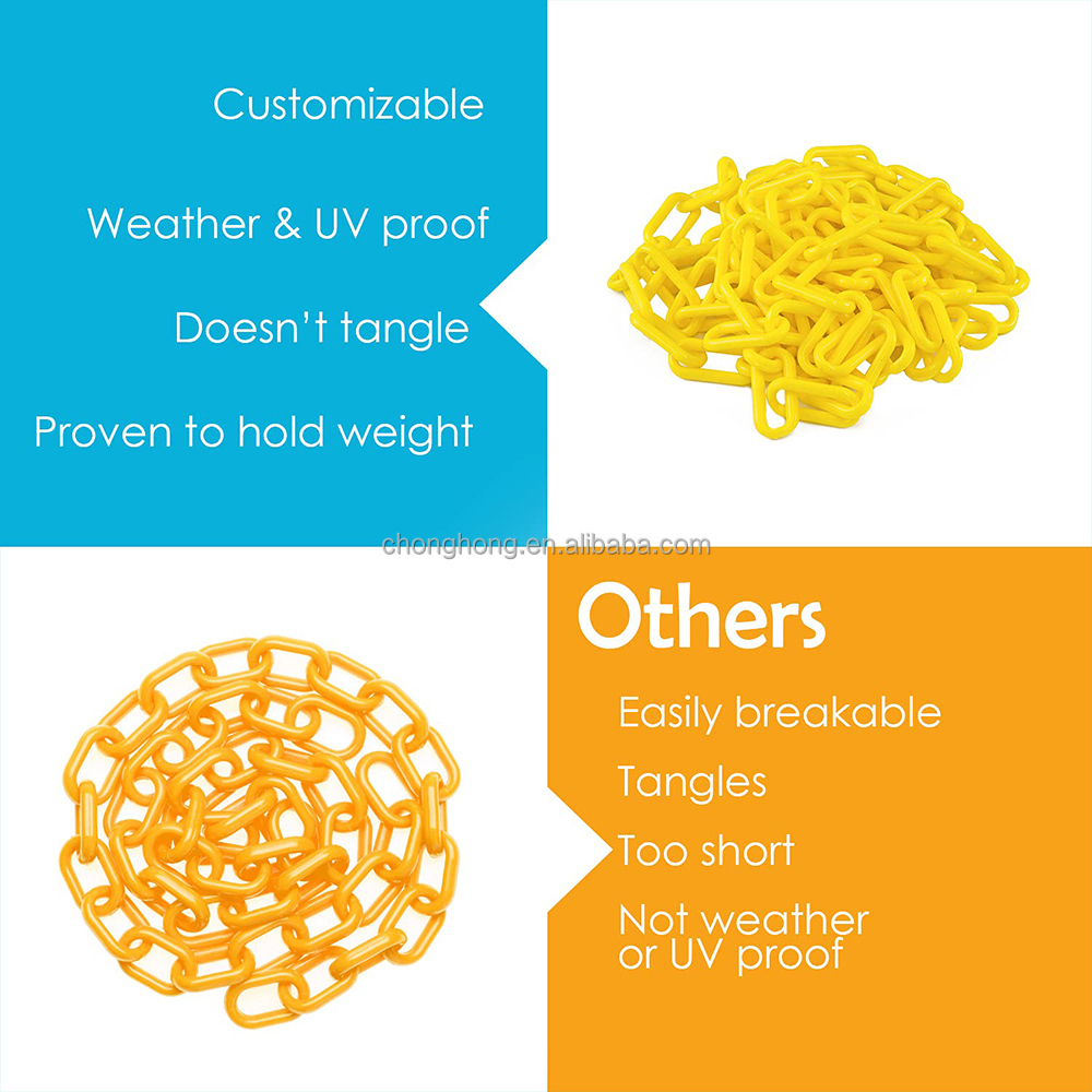 8mm PE Red/White Yellow/Black Color Plastic Safety Chain for Durable Roadway Protection