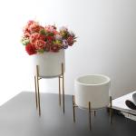 White marble ceramic decorative flower planter pots White Marble and Brass Gold