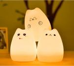 USB Charge Carton Silicone Night Light Multicolor Cute Cat Silicone Soft Nursery