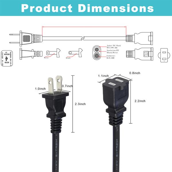 NEMA 1-15P to NEMA 1-15R 0.8M AC Power Extension Cord
