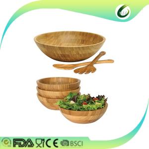 Wholesale Round bamboo wooden salad bowl with spoon from china suppliers