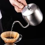 Long Mouth 304 Stainless Steel Coffee Pot with 500ml Capacity and Wooden Handle