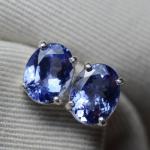 14k White Gold Oval Genuine Natural Tanzanite Earrings with CZ