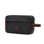 Men'S Vintage Leather Canvas Travel Shave Kit Bag
