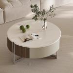 Ceramic Top Round Coffee Table Wood Table Home Use