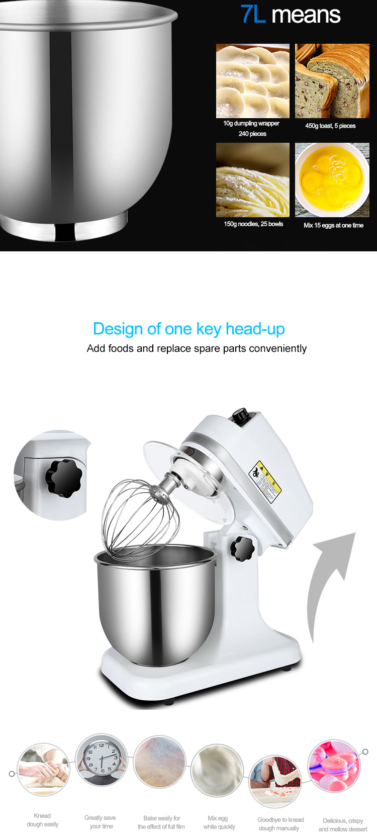 Adjustable Speed 7L Table Top Electric Milk Power Mixer with Stainless Steel Housing