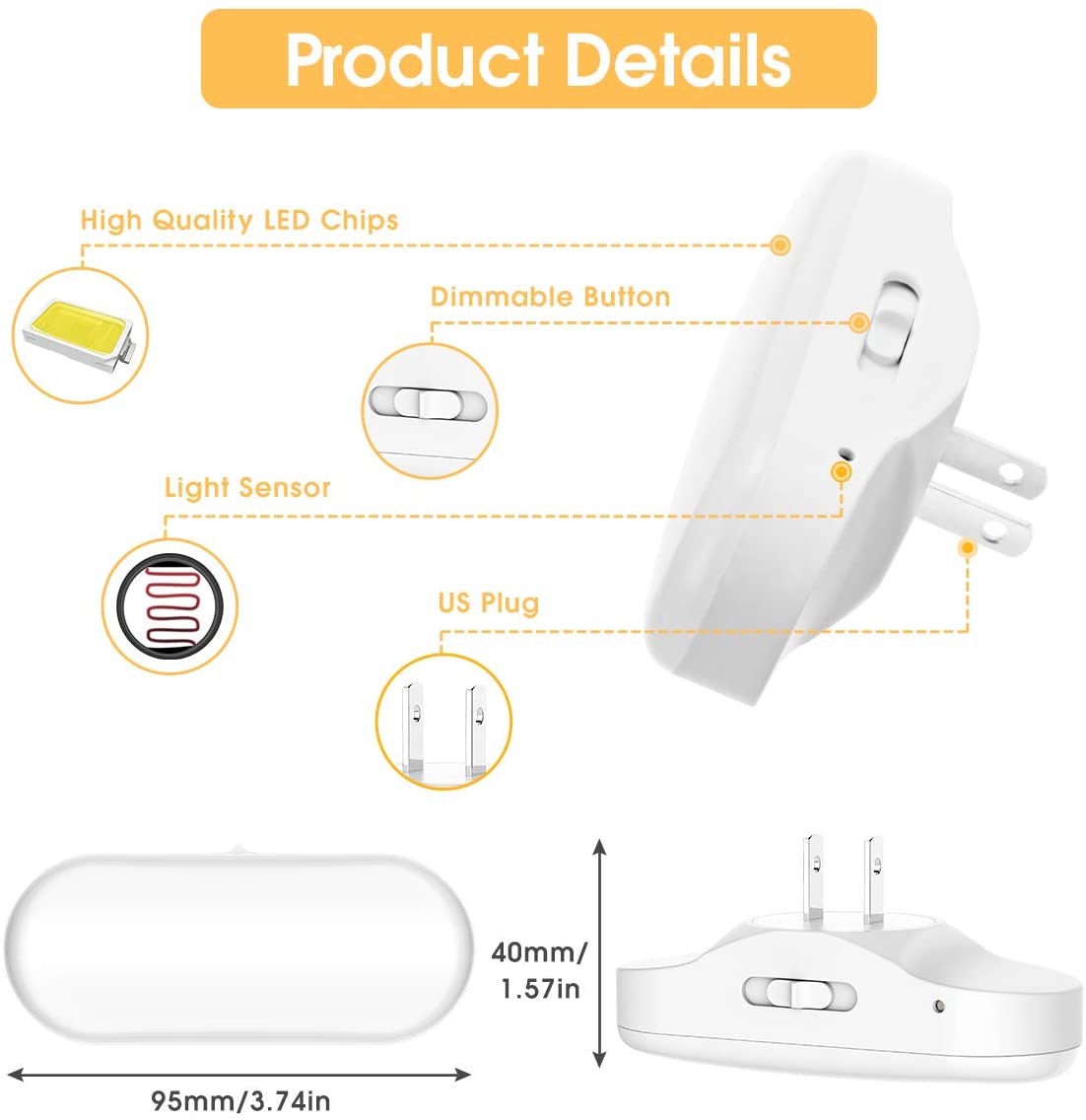12pcs Led AC110V Children'S Plug In Night Light / Amber Led Night Light