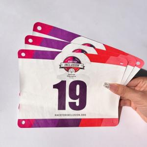 China Rectangular Race Bib Numbers High Tear Resistance in White Red Blue or Customized Colors on sale