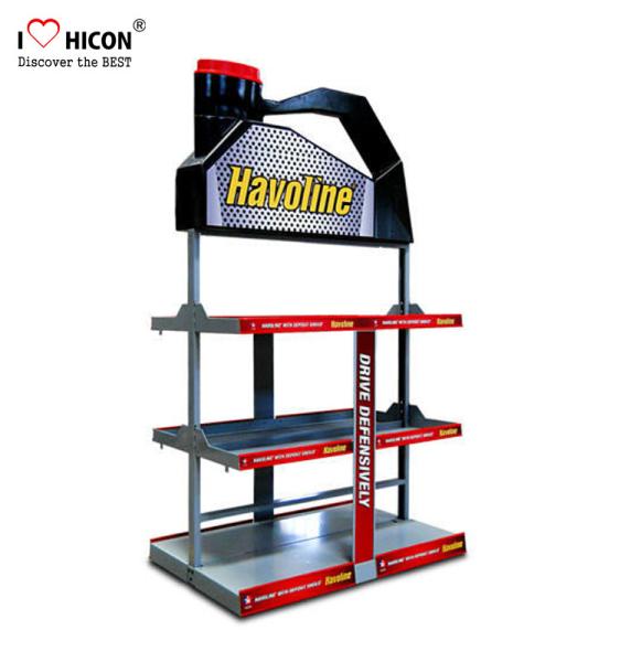 Floorstanding Metal 3 - Layer Car Lubricating Oil Display Rack For Automotive