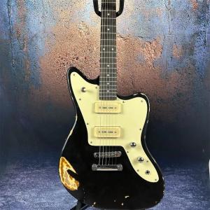Wholesale 2024 Deluxe Handed Fano Style Relic Electric Guitar Custom Guitar Factory Aged Black Guitar P90 Pickups from china suppliers