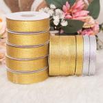 Metallic Gift Packing Ribbon Polyester Glitter 6mm Double Sided Ribbon For Gift