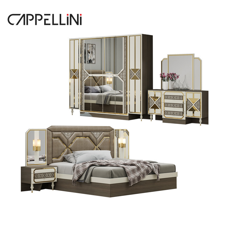 Cheap Modern Wood Frame Double King Size Leather Bed Leather Headboard Luxury Wooden Home Furniture Queen Bedroom Set
