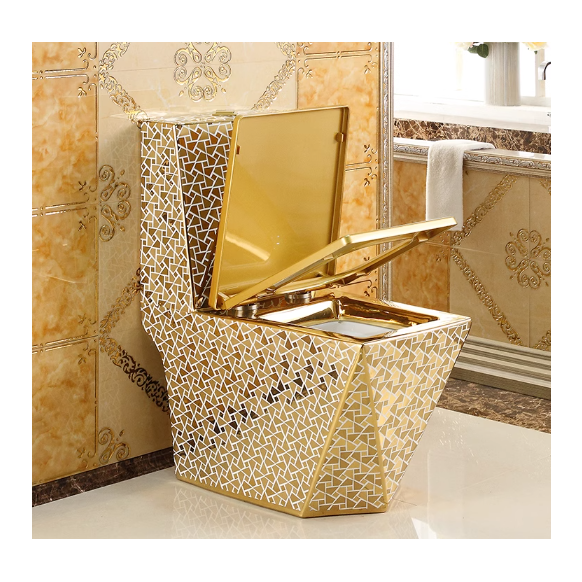 Modern Ceramic Toilet WC Set with Gold Finish Dual Flush Siphon Flush Luxury Bathroom