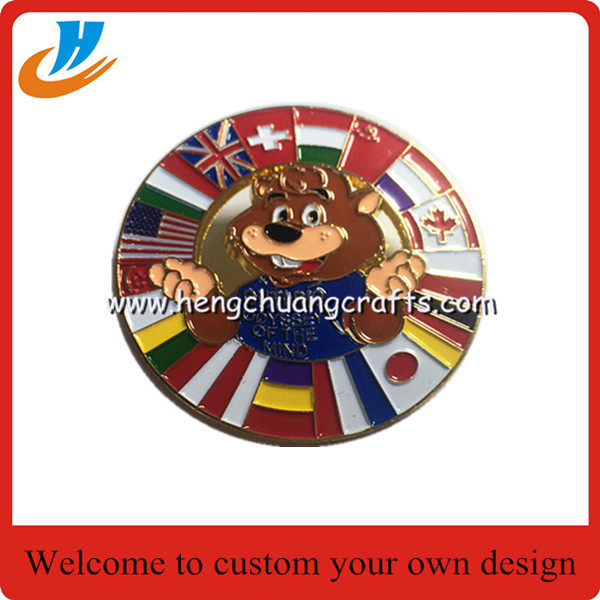 Cute cartoon logo pin badge round shape metal badge with custom