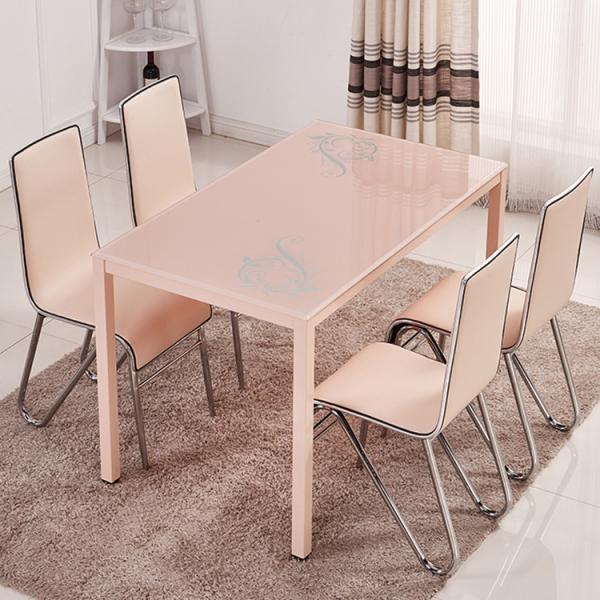 Rectangular Glass Top Dining Room Table , Tempered Glass Top Dinette Sets pink