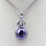 Sterling Silver Wave Chain with Amethyst Dome Cubic Zircon Pendant(PSJ0326)