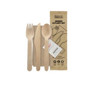 Wholesale 160mm wooden knife fork spoon set paper includes napkin wooden disposable cutlery from china suppliers