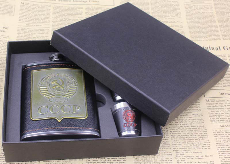 Kitchen Household Items Leather Patch 8oz Hip Flask Wine Set Russian Style