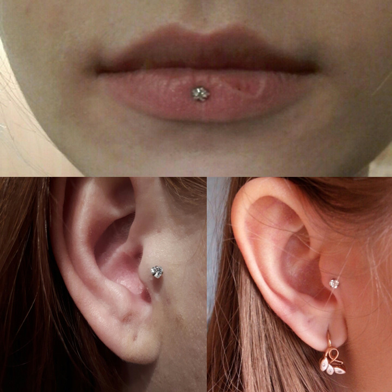 Surgical Steel Prong Set Zircon Ear Helix Tragus Lip Stud Cartilage Earring Labret Monroe Ring Body Jewelry Retainer