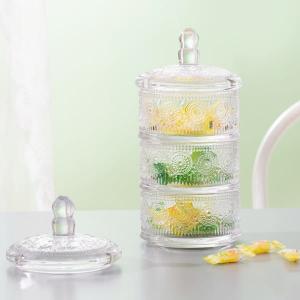 Wholesale Stackable Clear Glass Storage Jar 10 Inch 3 Tier Glass Candy Dish Machine Pressed from china suppliers