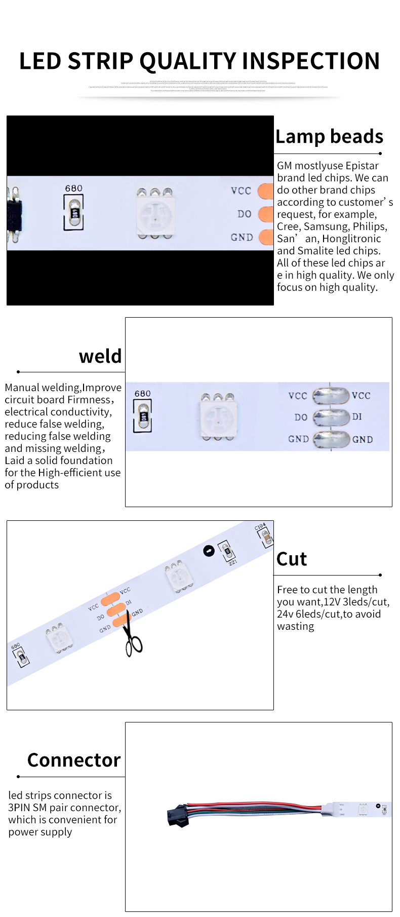 UCS1903-8 48leds/m 530nm 9.6W RGB SMD5050 LED Strip Light