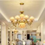 Indoor Living Room Hanging Crystal Pendant Light Glass Gold Luxury Modern Style