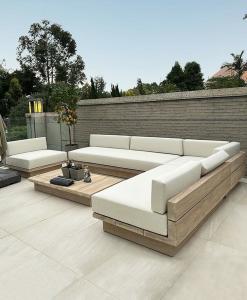 Wholesale Solid Teak Wood Garden Sofa Set Outdoor Modular Lounge With High Rebound Sponge Cushion from china suppliers